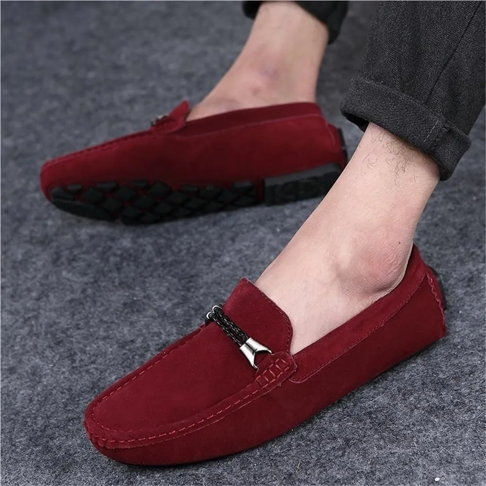 Mens Loafers Shoe Suede Vamp Round Toe Driving Moccasins Shoes Flat Heel Comfortable Slip Resistant Outdoor Wedding Slip-ons