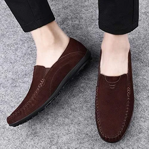 Men's Loafers Shoes Round Toe Suede Vamp Loafer Shoes Flat Heel Flexible Slip Resistant Wedding Slip-ons