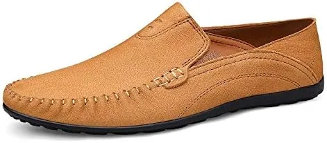 Men's Loafers Shoes Round Toe Suede Vamp Loafer Shoes Flat Heel Flexible Slip Resistant Wedding Slip-ons