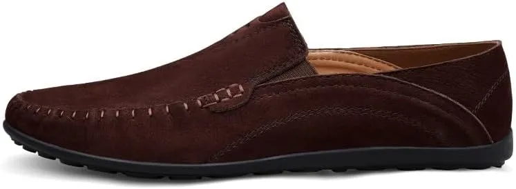 Men's Loafers Shoes Round Toe Suede Vamp Loafer Shoes Flat Heel Flexible Slip Resistant Wedding Slip-ons