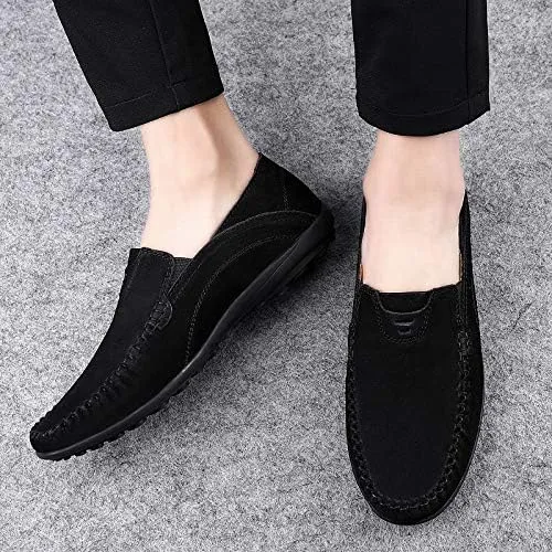Men's Loafers Shoes Round Toe Suede Vamp Loafer Shoes Flat Heel Flexible Slip Resistant Wedding Slip-ons