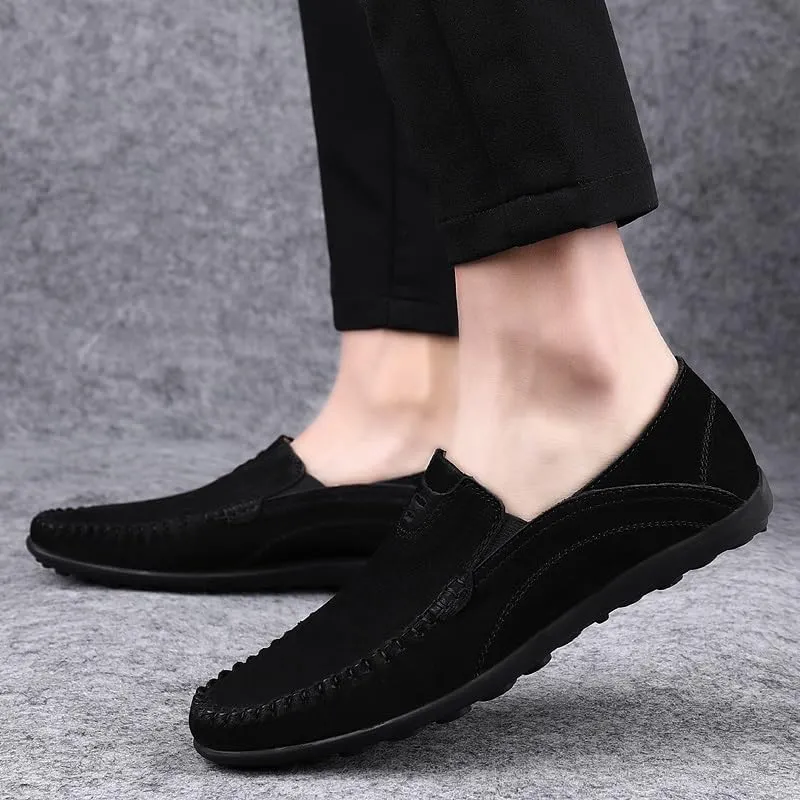 Men's Loafers Shoes Round Toe Suede Vamp Loafer Shoes Flat Heel Flexible Slip Resistant Wedding Slip-ons