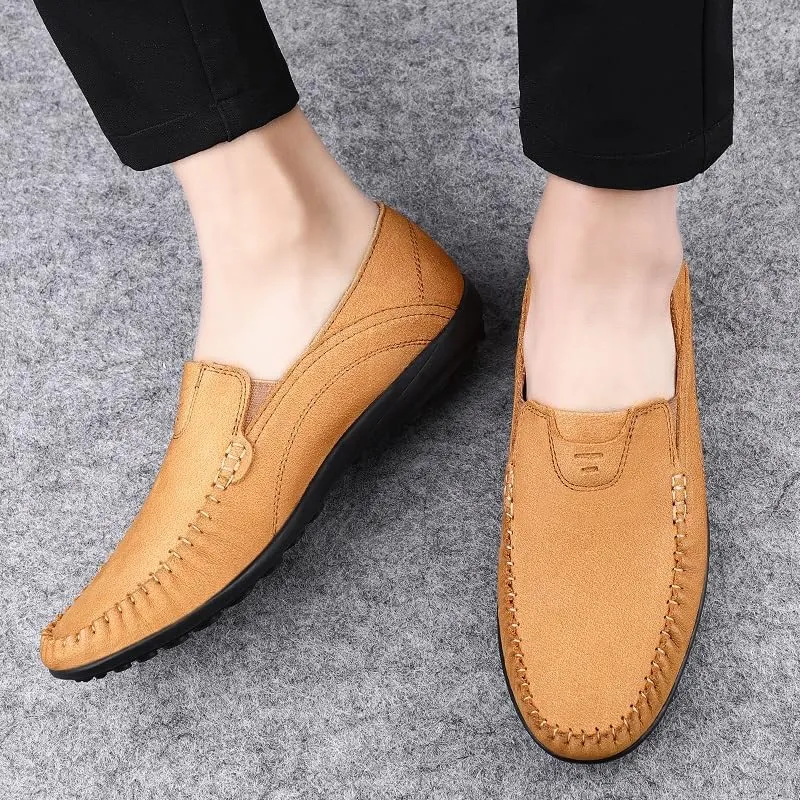 Men's Loafers Shoes Round Toe Suede Vamp Loafer Shoes Flat Heel Flexible Slip Resistant Wedding Slip-ons