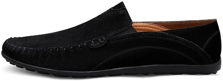 Men's Loafers Shoes Round Toe Suede Vamp Loafer Shoes Flat Heel Flexible Slip Resistant Wedding Slip-ons