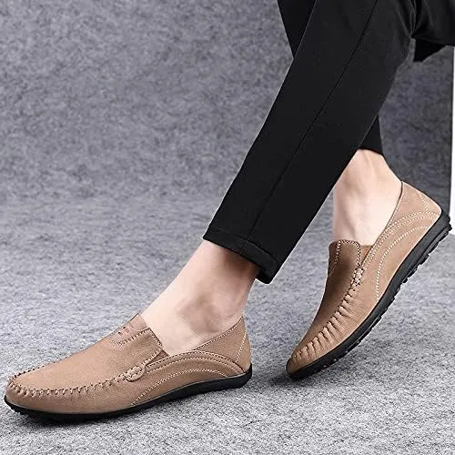 Men's Loafers Shoes Round Toe Suede Vamp Loafer Shoes Flat Heel Flexible Slip Resistant Wedding Slip-ons