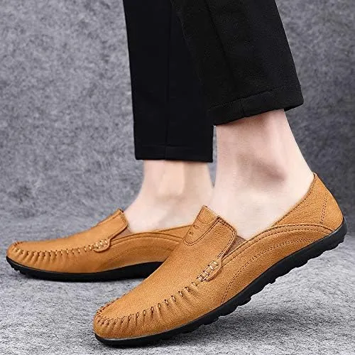 Men's Loafers Shoes Round Toe Suede Vamp Loafer Shoes Flat Heel Flexible Slip Resistant Wedding Slip-ons