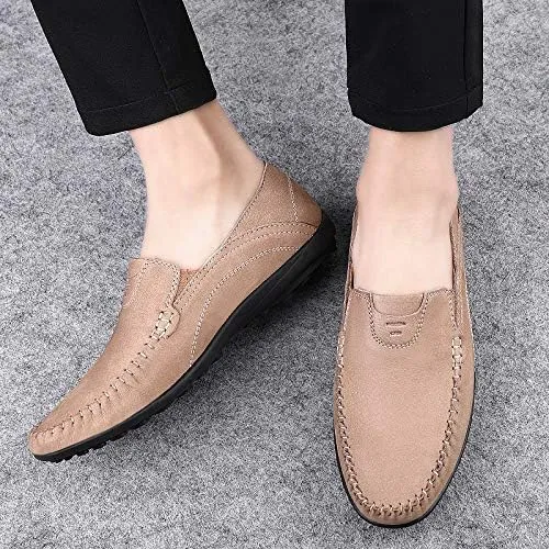 Men's Loafers Shoes Round Toe Suede Vamp Loafer Shoes Flat Heel Flexible Slip Resistant Wedding Slip-ons
