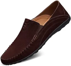 Men's Loafers Shoes Round Toe Suede Vamp Loafer Shoes Flat Heel Flexible Slip Resistant Wedding Slip-ons