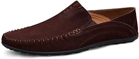 Men's Loafers Shoes Round Toe Suede Vamp Loafer Shoes Flat Heel Flexible Slip Resistant Wedding Slip-ons