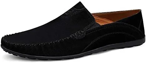 Men's Loafers Shoes Round Toe Suede Vamp Loafer Shoes Flat Heel Flexible Slip Resistant Wedding Slip-ons