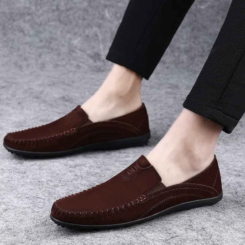 Men's Loafers Shoes Round Toe Suede Vamp Loafer Shoes Flat Heel Flexible Slip Resistant Wedding Slip-ons
