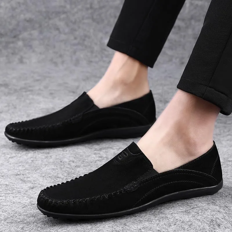 Men's Loafers Shoes Round Toe Suede Vamp Loafer Shoes Flat Heel Flexible Slip Resistant Wedding Slip-ons