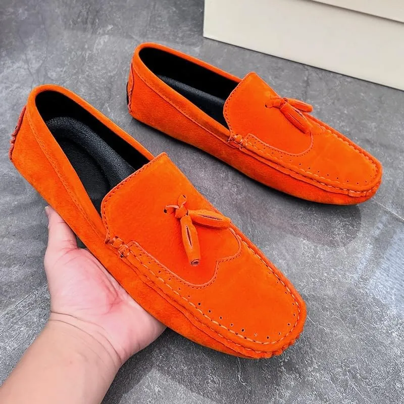 Men's Loafers Shoes Square Toe Wingtips Suede Vegan Leather with Tassel Slip Resistant Flexible Lightweight Wedding Slip-ons