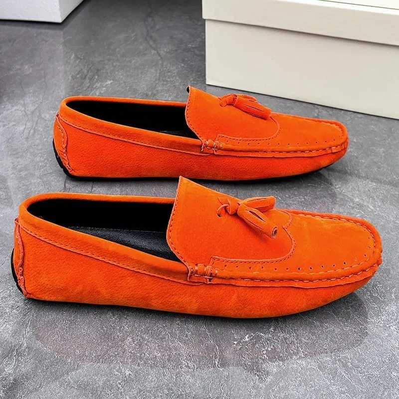 Men's Loafers Shoes Square Toe Wingtips Suede Vegan Leather with Tassel Slip Resistant Flexible Lightweight Wedding Slip-ons