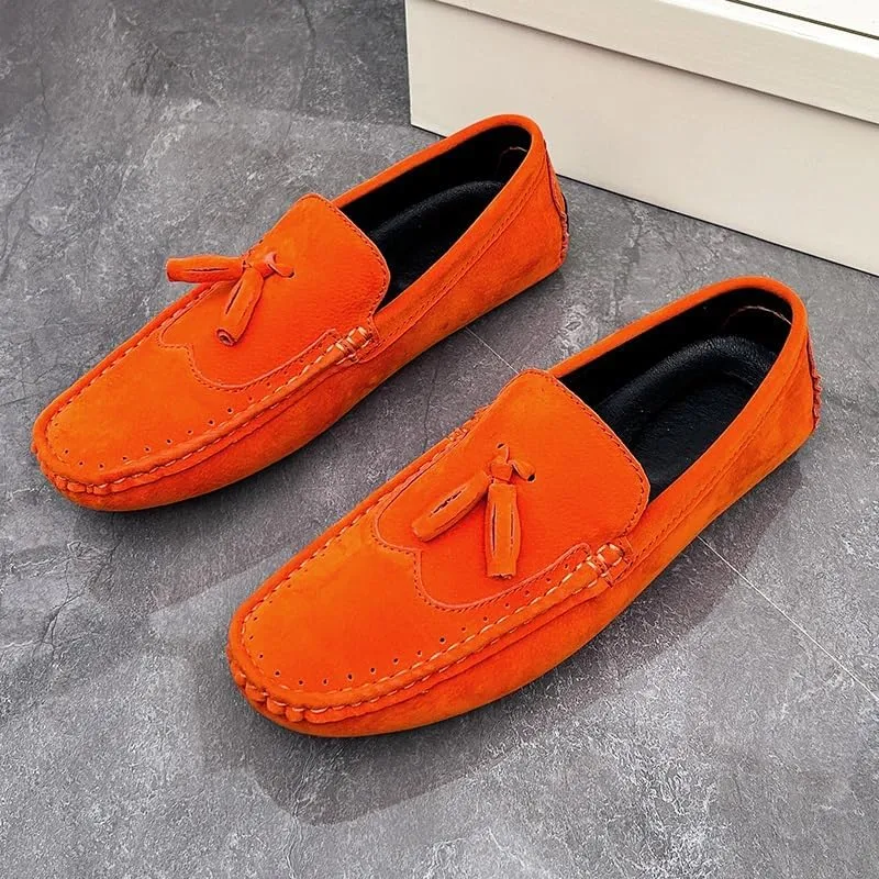 Men's Loafers Shoes Square Toe Wingtips Suede Vegan Leather with Tassel Slip Resistant Flexible Lightweight Wedding Slip-ons