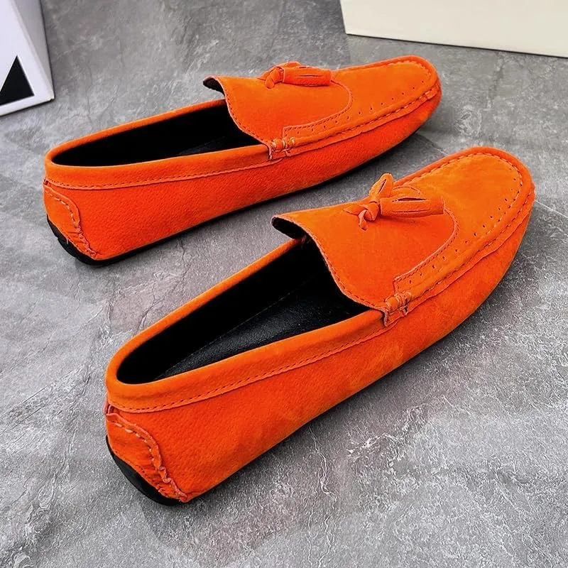 Men's Loafers Shoes Square Toe Wingtips Suede Vegan Leather with Tassel Slip Resistant Flexible Lightweight Wedding Slip-ons