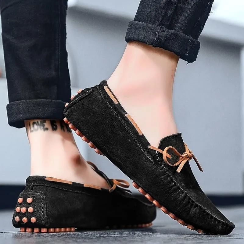 Men's Loafers Square Toe Suede Vamp Driving Loafers Moccasins Boat Shoes Anti-Slip Flexible Lightweight Wedding Slip-ons