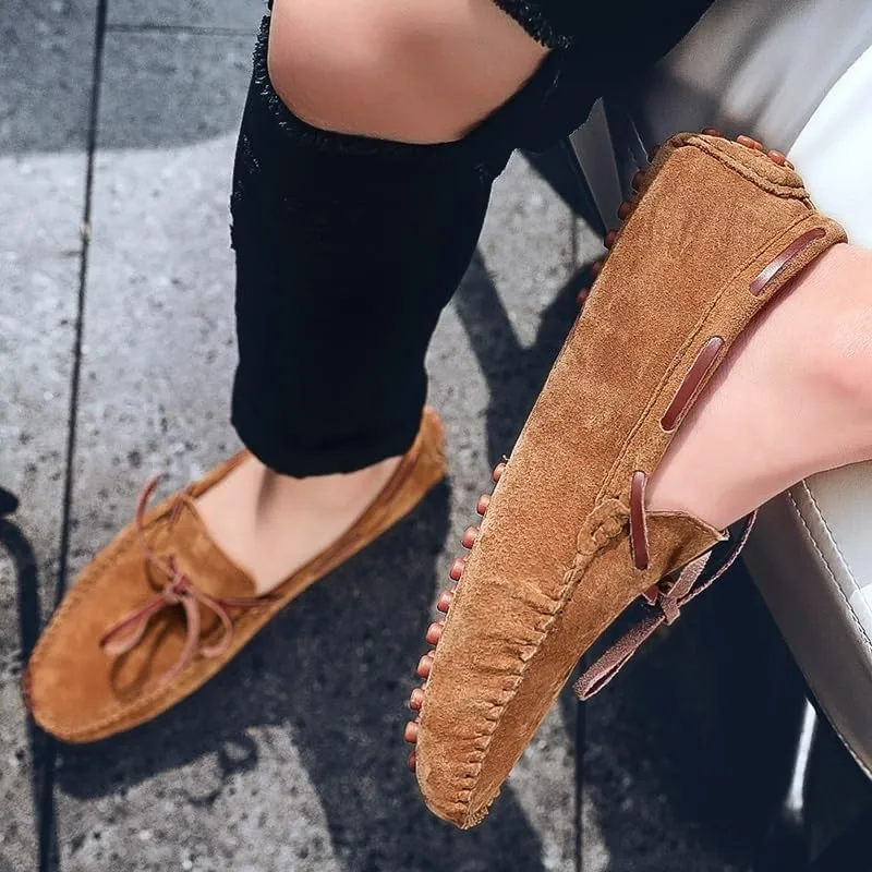Men's Loafers Square Toe Suede Vamp Driving Loafers Moccasins Boat Shoes Anti-Slip Flexible Lightweight Wedding Slip-ons