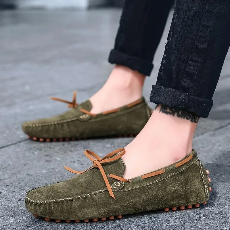 Men's Loafers Square Toe Suede Vamp Driving Loafers Moccasins Boat Shoes Anti-Slip Flexible Lightweight Wedding Slip-ons