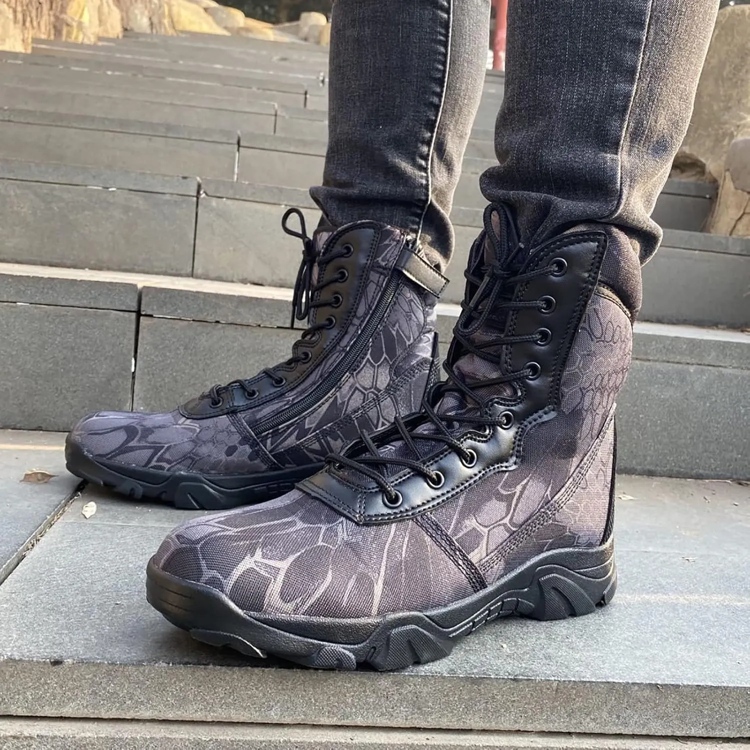 Men's Outdoor High-top Hiking Tactical Boots, Lightweight Abrasion-resistant Military Work Shoes, Breathable Soft and Comfortable Durable Work Boots