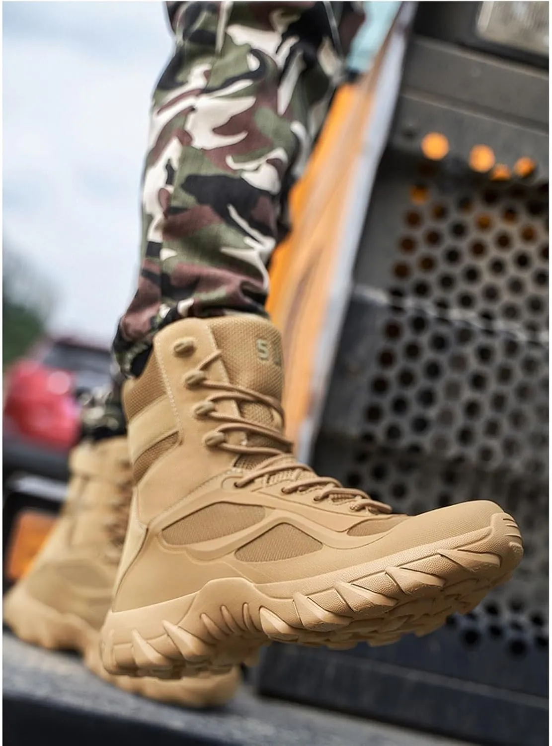Mens Outdoor Sports Tactical Shoes, Men's Outdoor Side Zipper Lace Up Breathable Combat Safety Boots, Military Work Boots Desert Boots, for Camping Hiking Work Combat