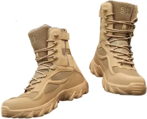 Mens Outdoor Sports Tactical Shoes, Men's Outdoor Side Zipper Lace Up Breathable Combat Safety Boots, Military Work Boots Desert Boots, for Camping Hiking Work Combat