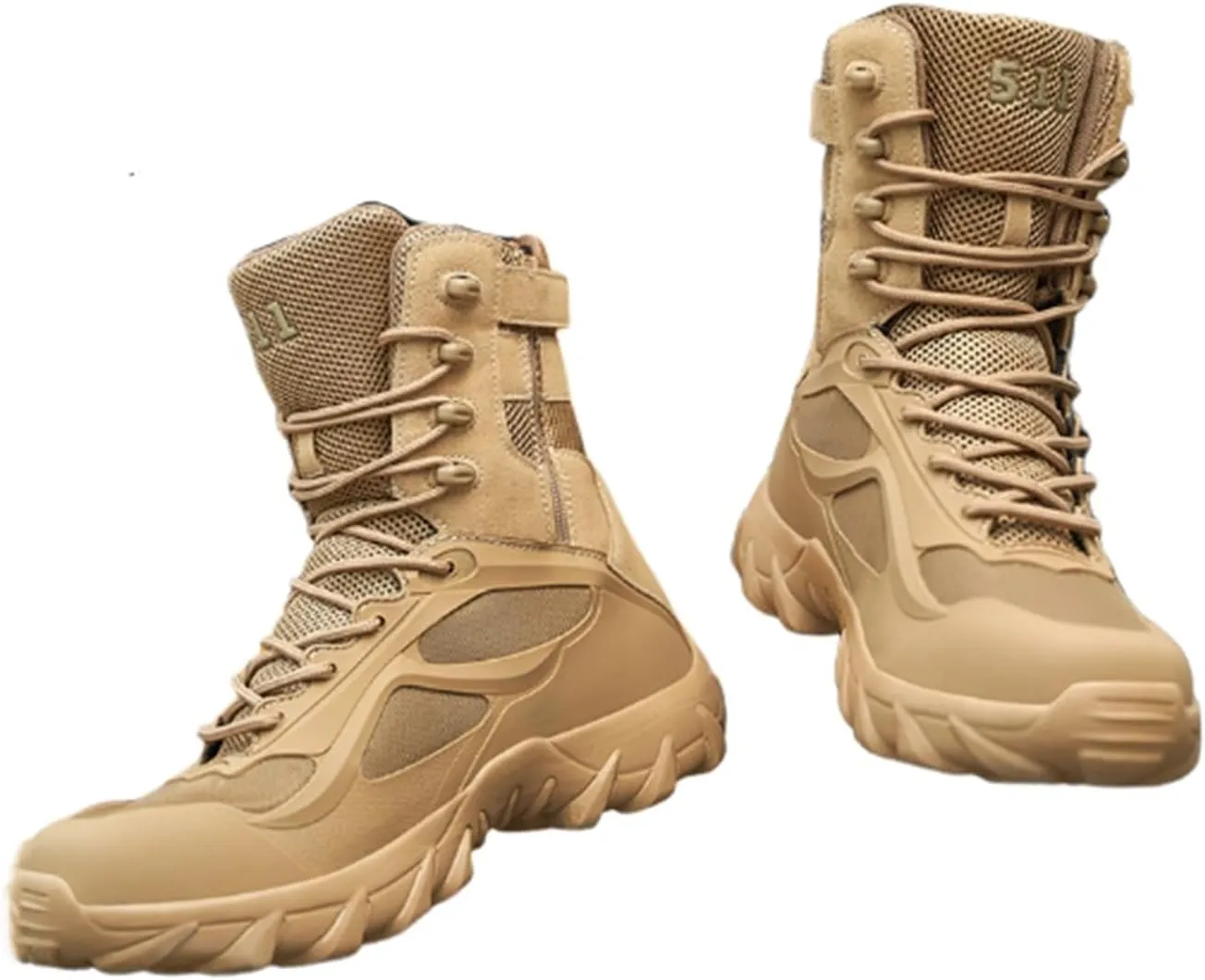 Mens Outdoor Sports Tactical Shoes, Men's Outdoor Side Zipper Lace Up Breathable Combat Safety Boots, Military Work Boots Desert Boots, for Camping Hiking Work Combat