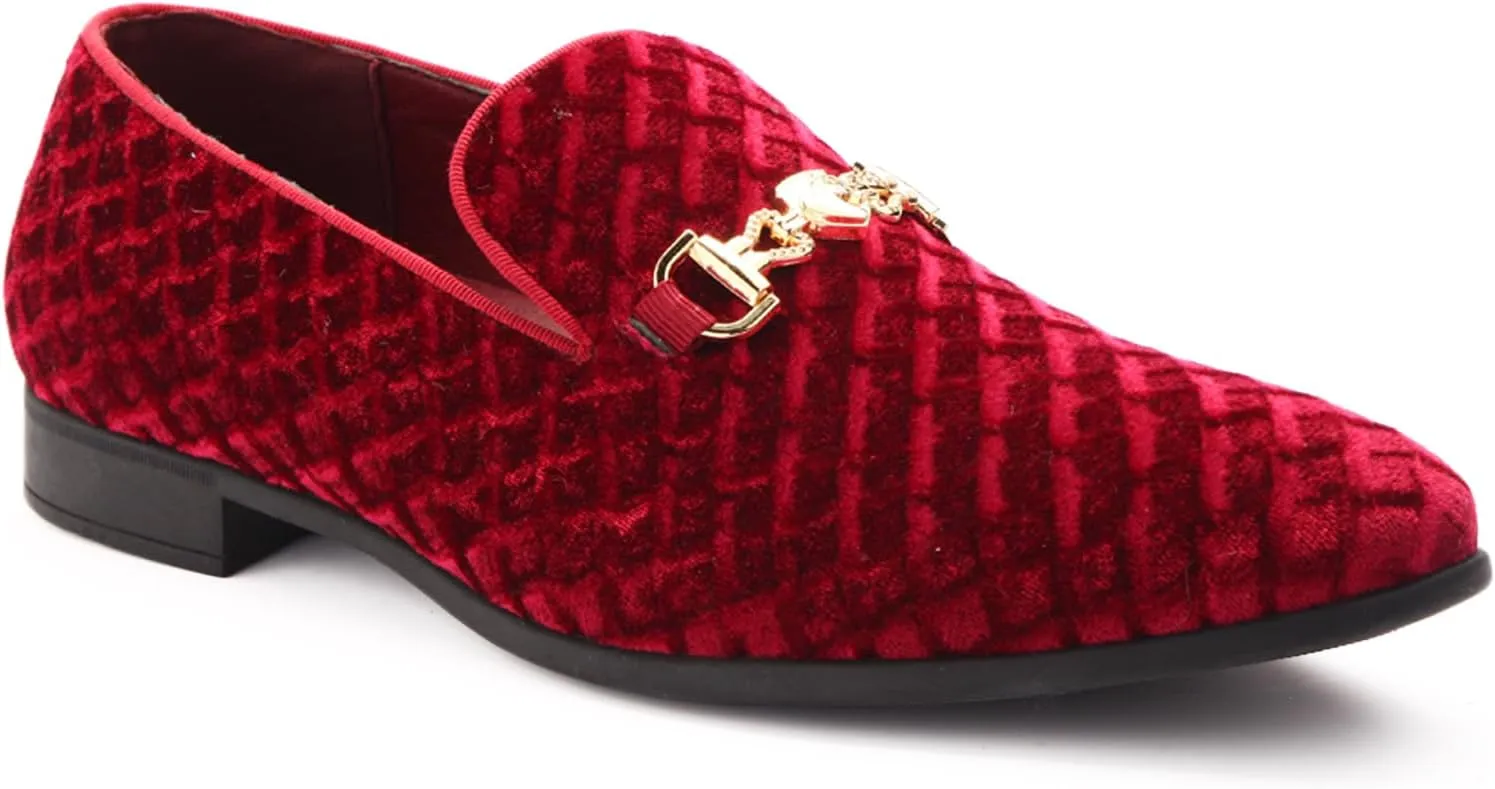Men's Penny Slip-on Loafer Diamond-Patterned Velvet Dress Shoes Luxury Suede Smoking Slipper Party Prom Wedding Shoes