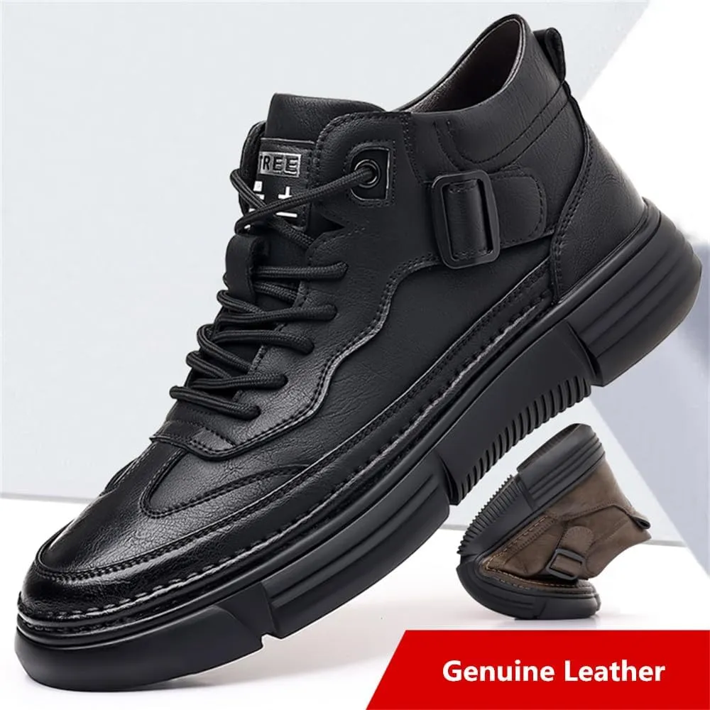 Men's Premium Leather Casual Walking Hiking Work Ankle Boots Winter Waterproof Warm Snow Boots