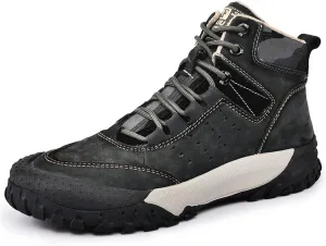 Men's Premium Leather Casual Walking Hiking Work Shoes Winter Waterproof Warm Snow Boots