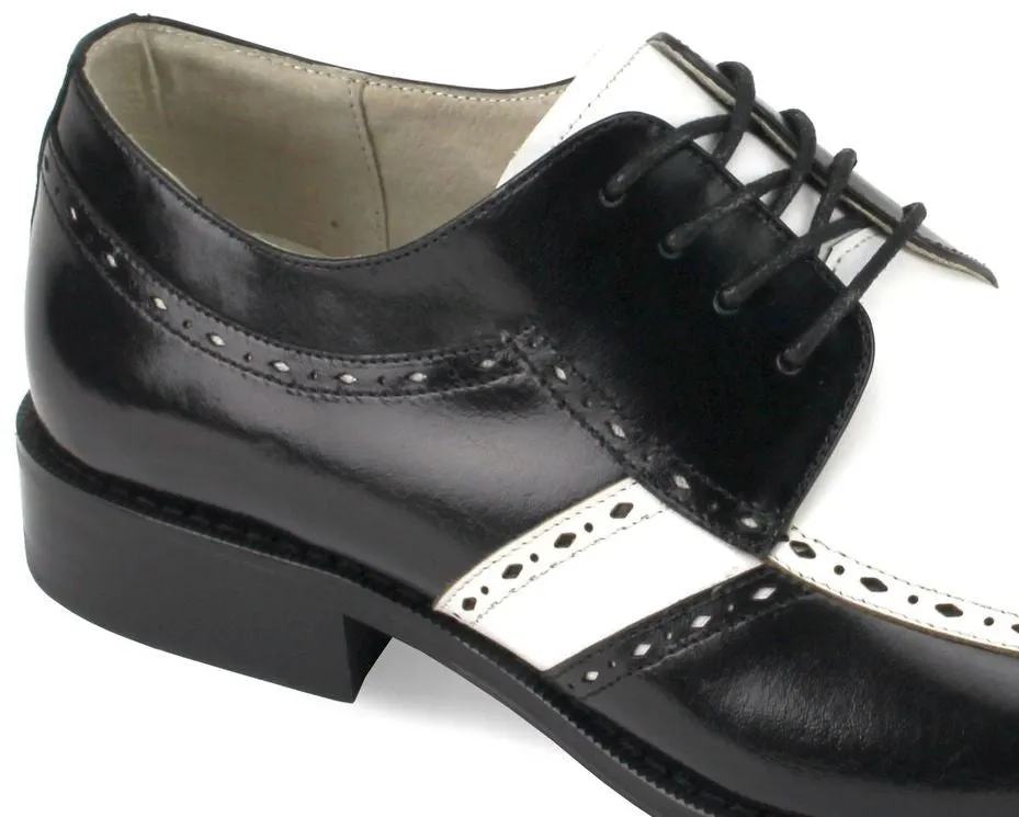 Mens Retro Fashion Black   White Leather Oxford Dress Shoes Giovanni MERRICK