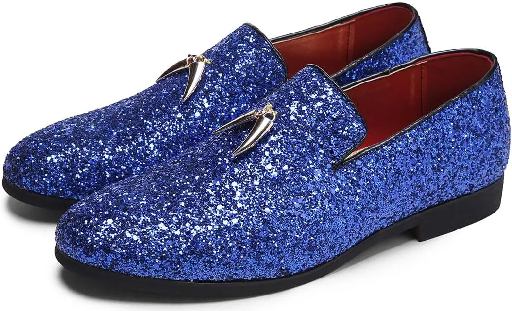 Mens Smoking Glitter Slipper, Luxury Penny Slip-On Classic Party Wedding Tuxedo Loafers Sparkle Dress Shoes