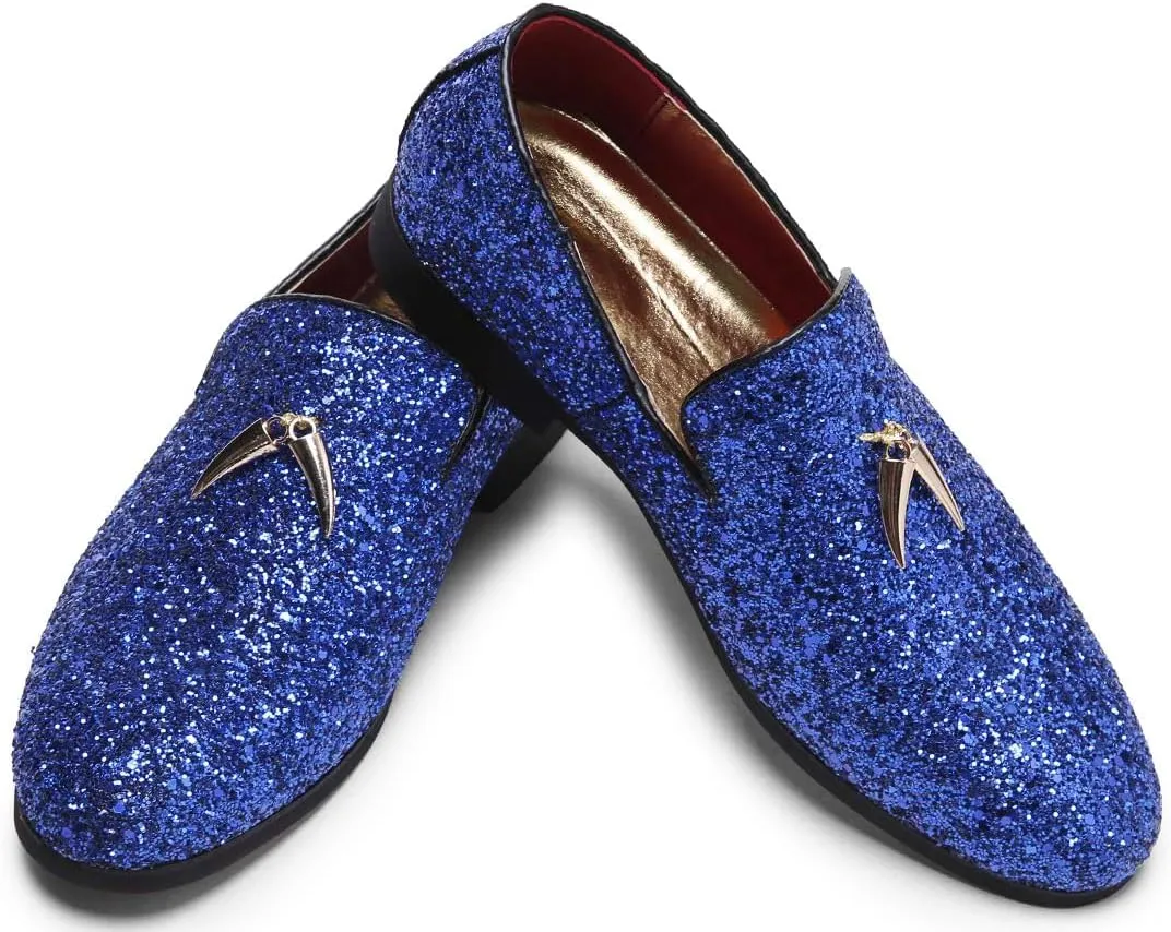 Mens Smoking Glitter Slipper, Luxury Penny Slip-On Classic Party Wedding Tuxedo Loafers Sparkle Dress Shoes
