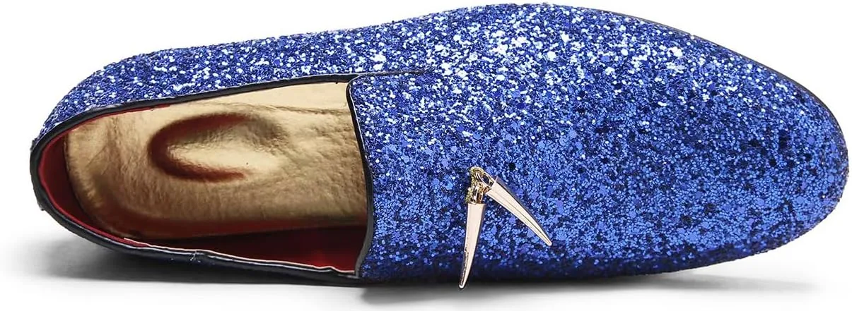 Mens Smoking Glitter Slipper, Luxury Penny Slip-On Classic Party Wedding Tuxedo Loafers Sparkle Dress Shoes