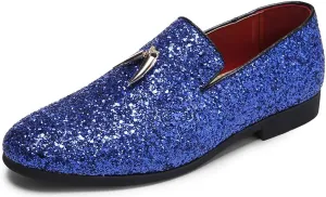 Mens Smoking Glitter Slipper, Luxury Penny Slip-On Classic Party Wedding Tuxedo Loafers Sparkle Dress Shoes