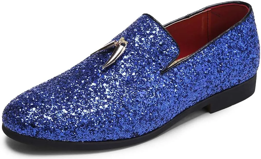 Mens Smoking Glitter Slipper, Luxury Penny Slip-On Classic Party Wedding Tuxedo Loafers Sparkle Dress Shoes