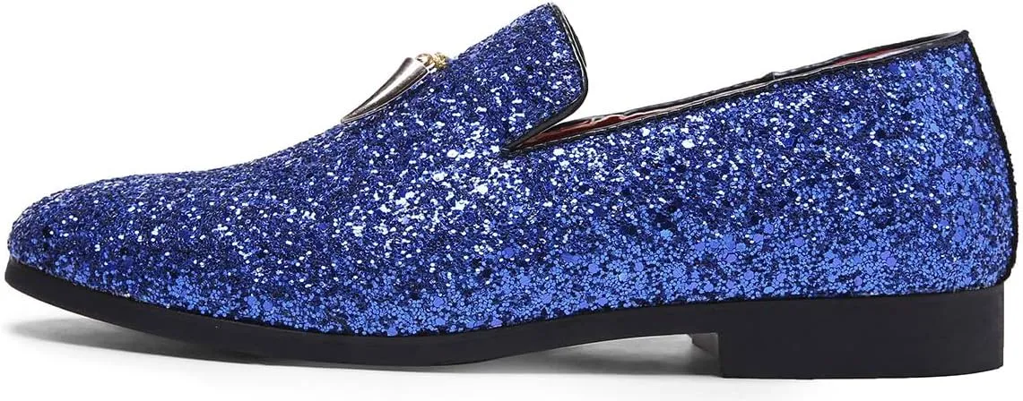 Mens Smoking Glitter Slipper, Luxury Penny Slip-On Classic Party Wedding Tuxedo Loafers Sparkle Dress Shoes