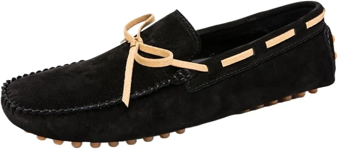 Men's Suede Loafers ?C Round Toe PU Leather Moccasins, Flexible Flat Heel, Anti-Slip Boat Shoes, Comfortable Slip-Ons for Party & Casual Wear