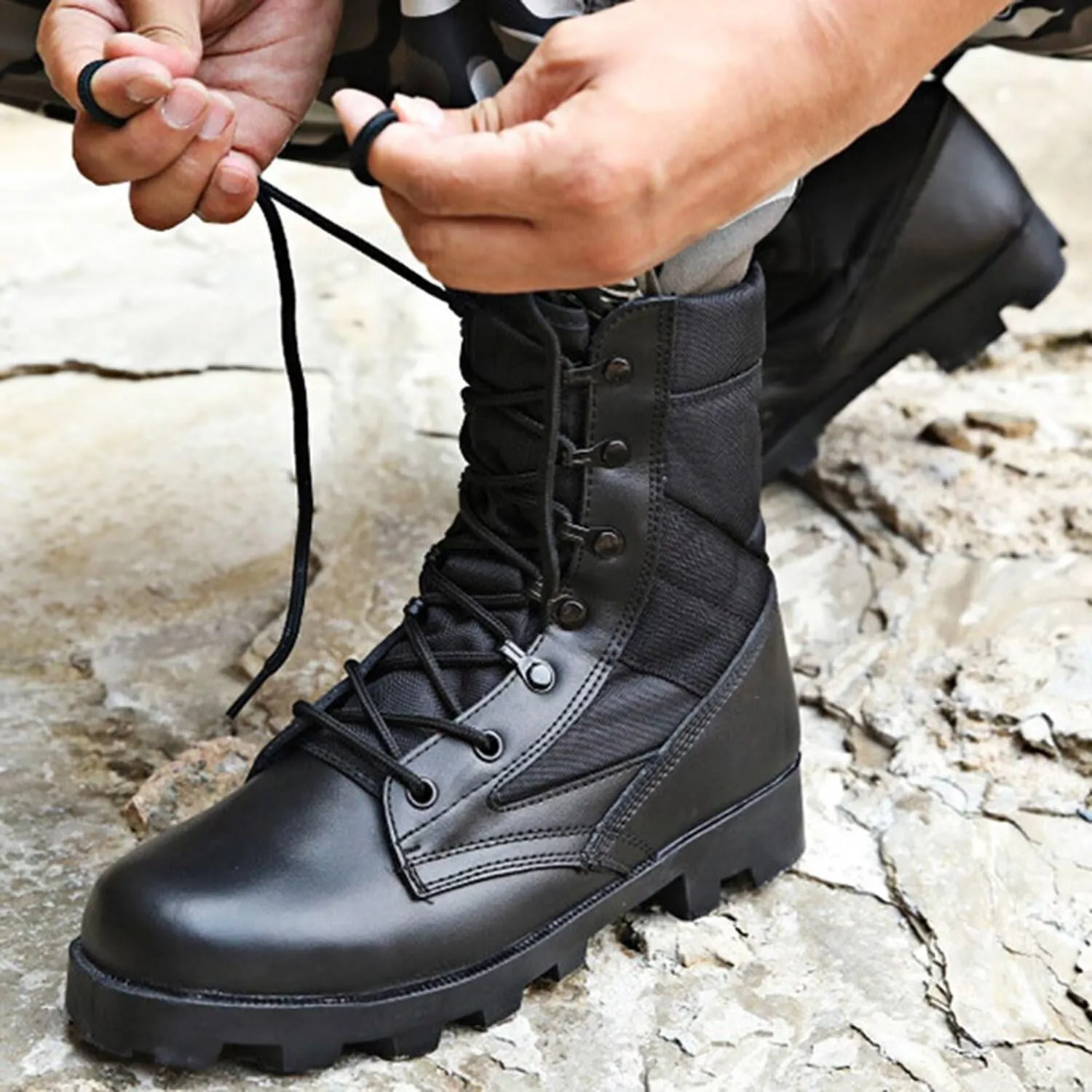 Men's Waterproof Work Military Tactical Boots Lightweight Comfortable Leather Outdoor Hiking Motorcycle Combat Boots
