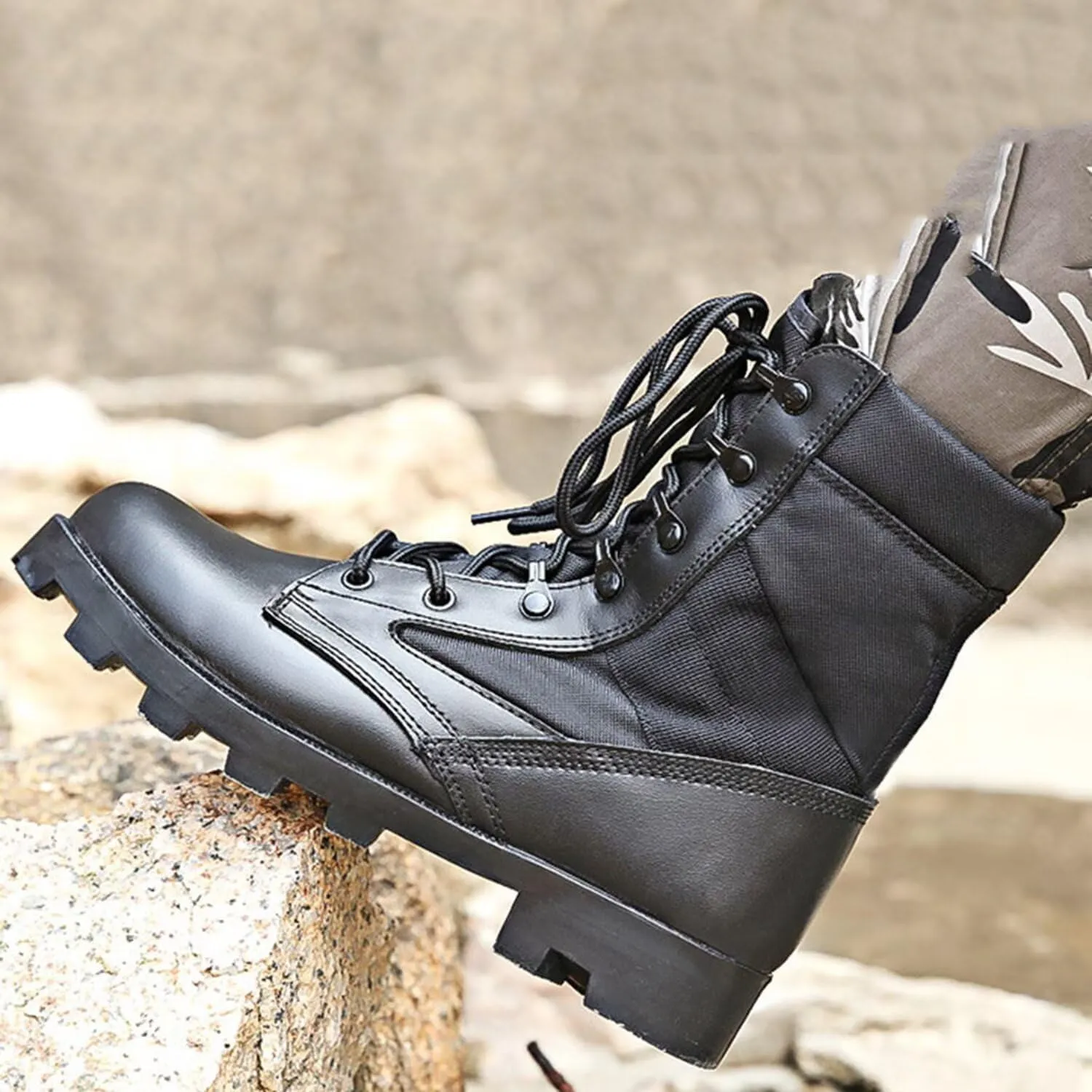 Men's Waterproof Work Military Tactical Boots Lightweight Comfortable Leather Outdoor Hiking Motorcycle Combat Boots