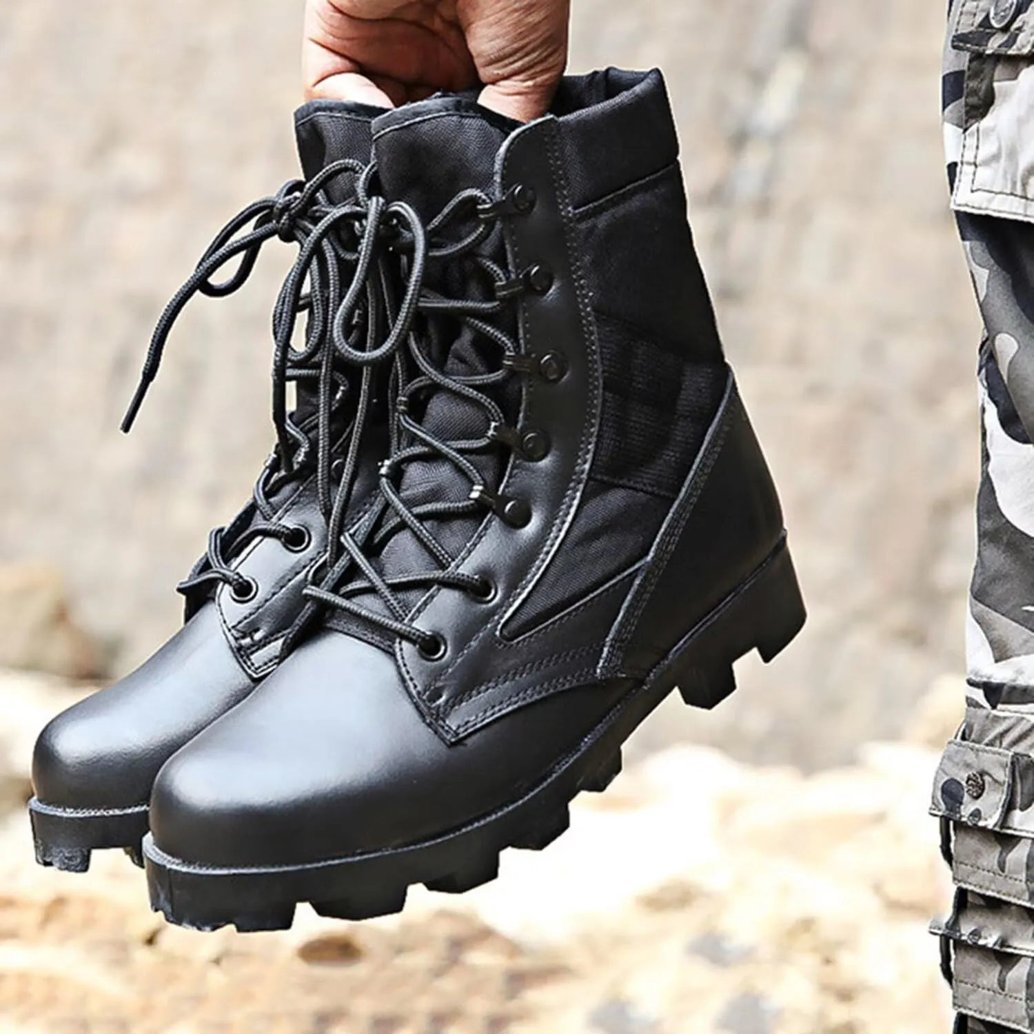 Men's Waterproof Work Military Tactical Boots Lightweight Comfortable Leather Outdoor Hiking Motorcycle Combat Boots