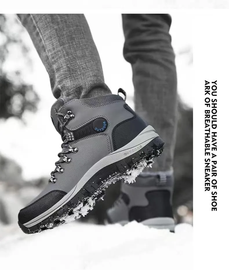 Men's Winter Warm Waterproof Snow Fur Boots Hiking Outdoor Leather Work Shoes