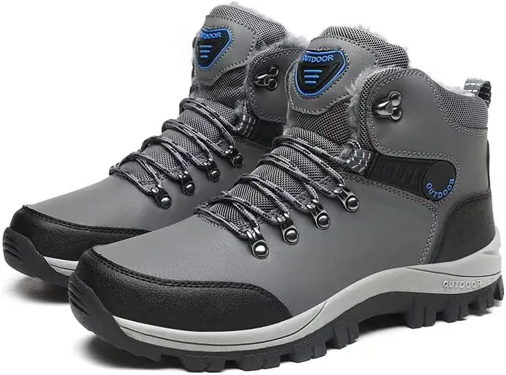 Men's Winter Warm Waterproof Snow Fur Boots Hiking Outdoor Leather Work Shoes