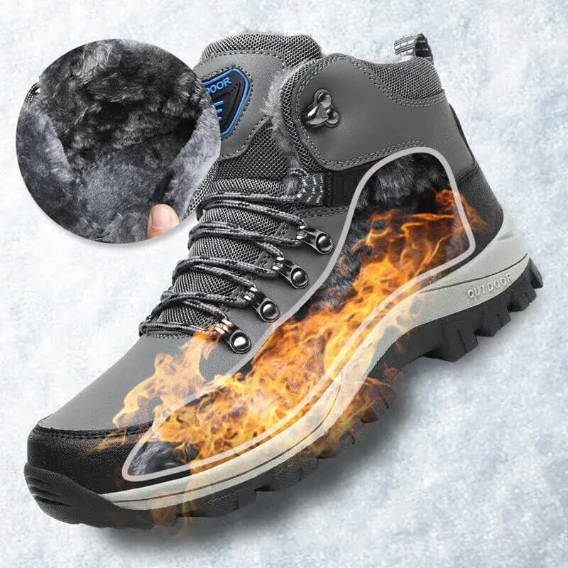 Men's Winter Warm Waterproof Snow Fur Boots Hiking Outdoor Leather Work Shoes