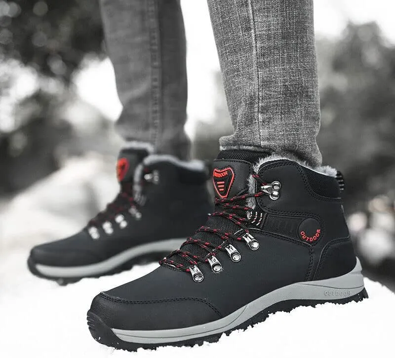 Men's Winter Warm Waterproof Snow Fur Boots Hiking Outdoor Leather Work Shoes