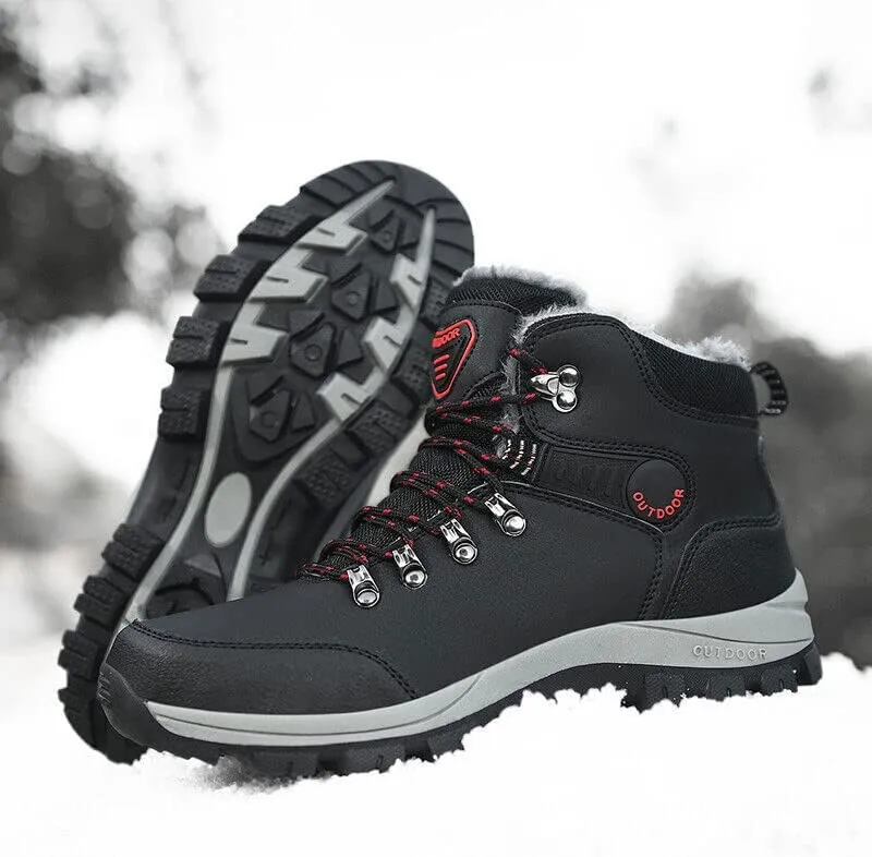 Men's Winter Warm Waterproof Snow Fur Boots Hiking Outdoor Leather Work Shoes