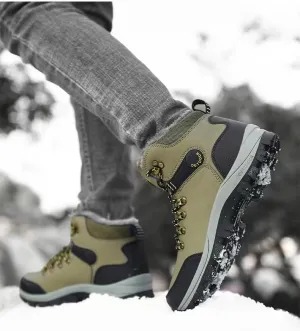 Men's Winter Warm Waterproof Snow Fur Boots Hiking Outdoor Leather Work Shoes