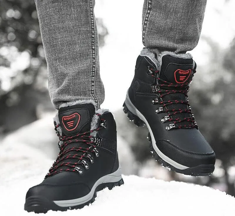 Men's Winter Warm Waterproof Snow Fur Boots Hiking Outdoor Leather Work Shoes