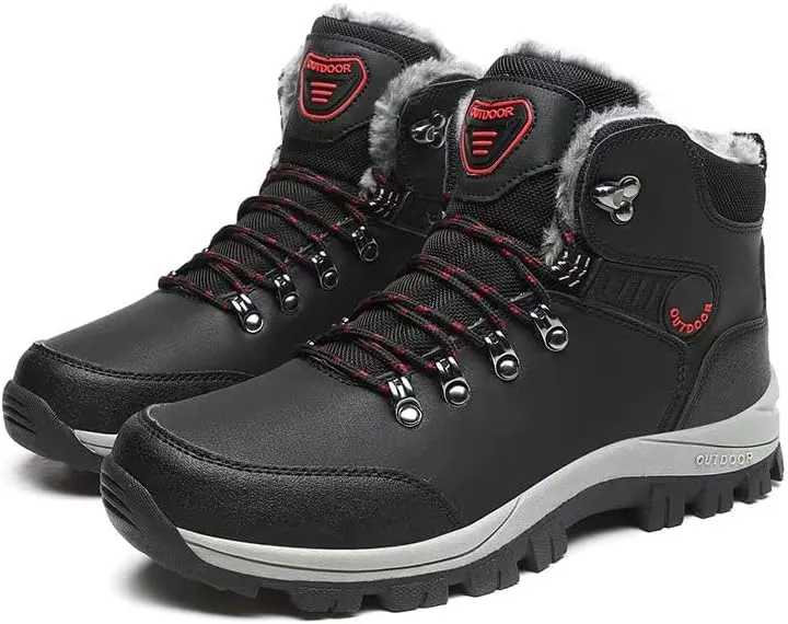 Men's Winter Warm Waterproof Snow Fur Boots Hiking Outdoor Leather Work Shoes