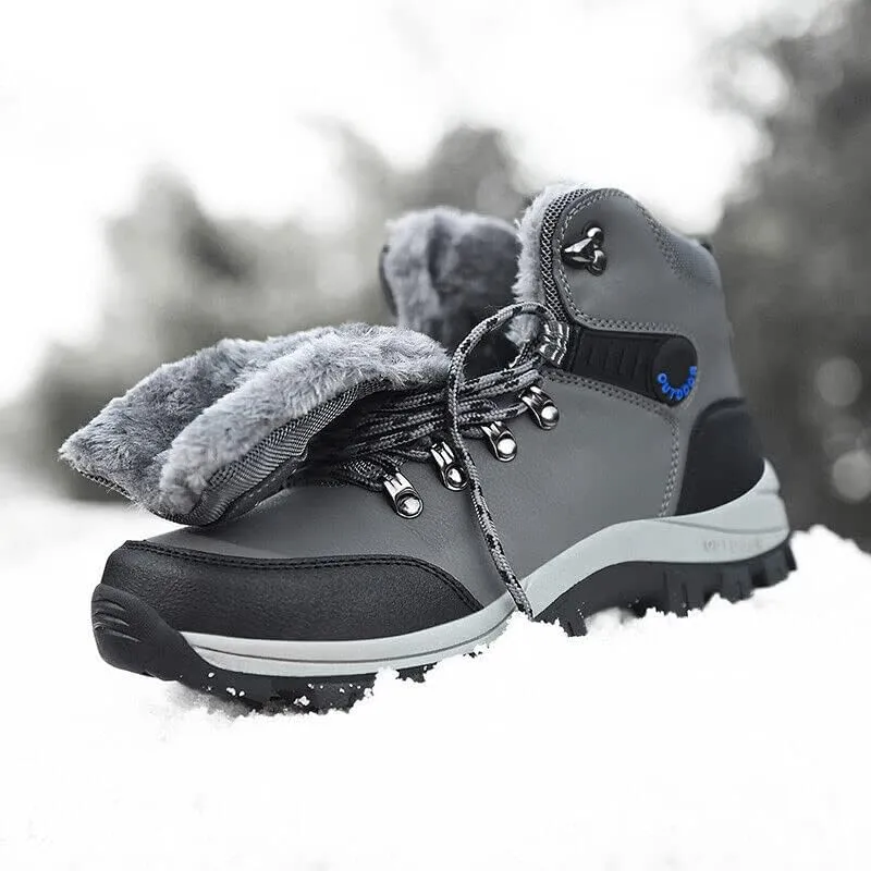 Men's Winter Warm Waterproof Snow Fur Boots Hiking Outdoor Leather Work Shoes